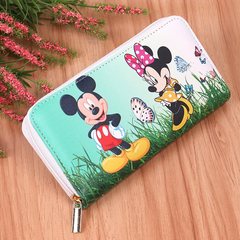 New Cute Cartoon Mickey Mouse Bi-Fold Wallet for Women – Korean Style Multi-Card Zipper Coin Purse with 12 Card Slots & ID Window, Large Capacity PU Leather Clutch